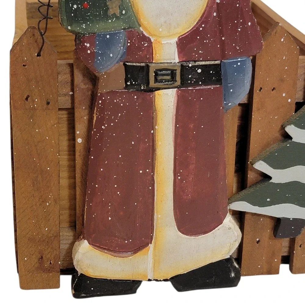 Rustic Santa Claus Wooden‎ Box Christmas Decor Holiday Country Primitive 90s